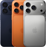 iPhone 17 Pro Max lineup in deep blue, cosmic orange, and refined silver