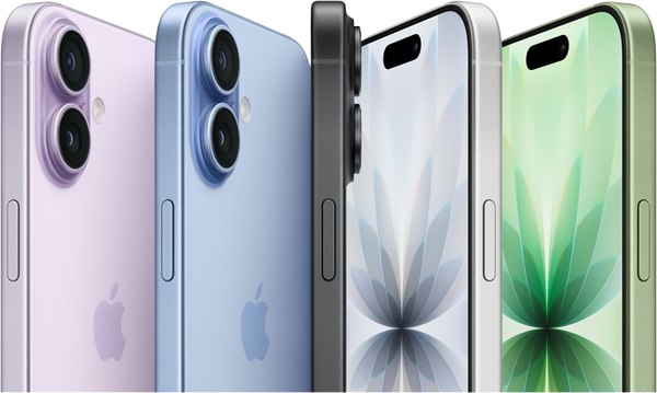 iPhone 17 lineup in all colors: black, lavender, mist blue, sage, and white