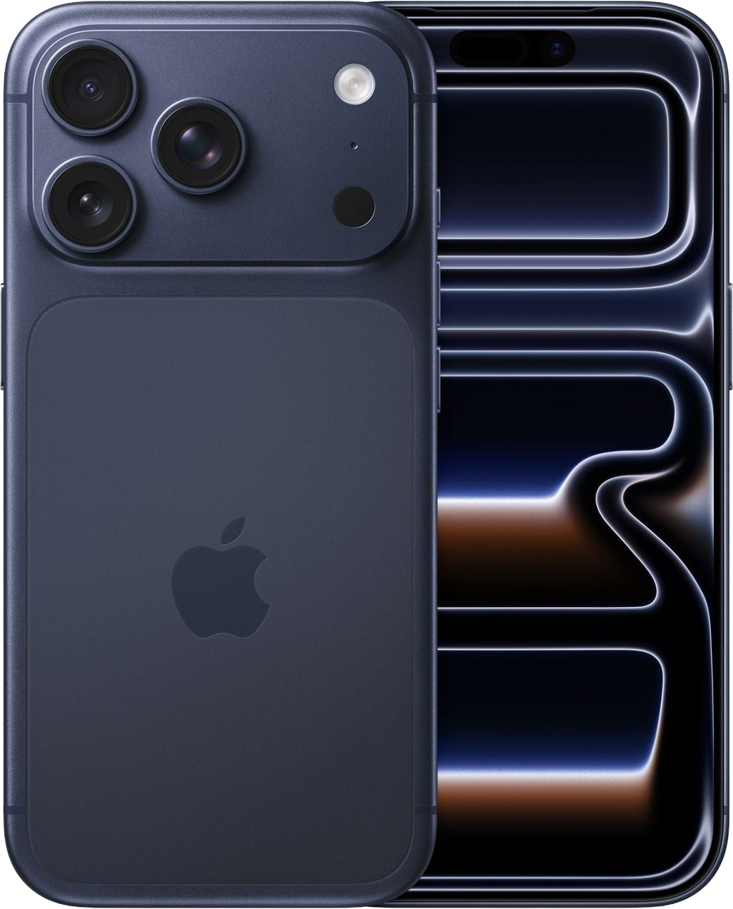 iPhone 17 Pro in Deep Blue, front and back